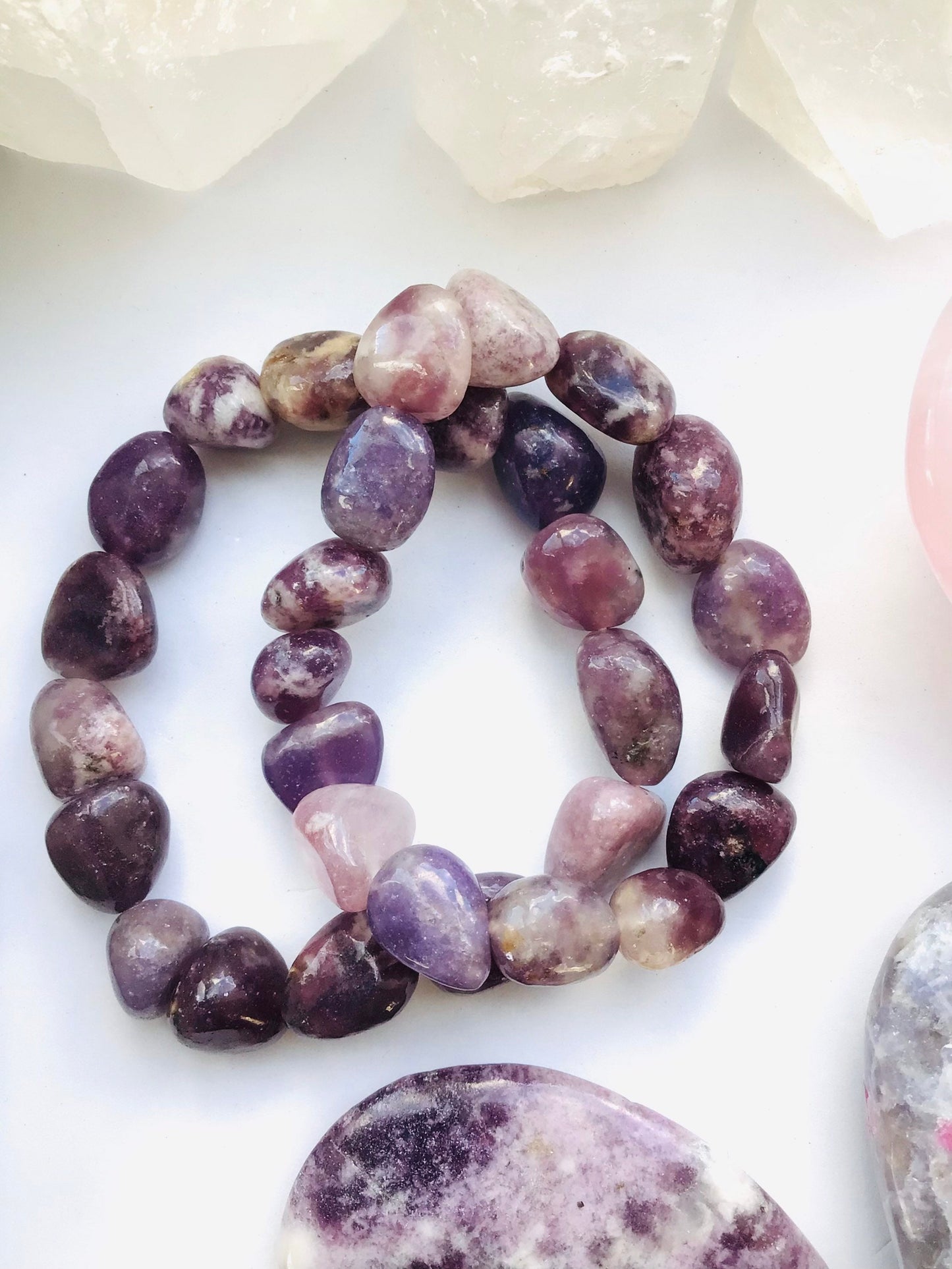 Lepidolite Tumblestone Bracelet Crystal-  Chunky Lepidolite Bracelet