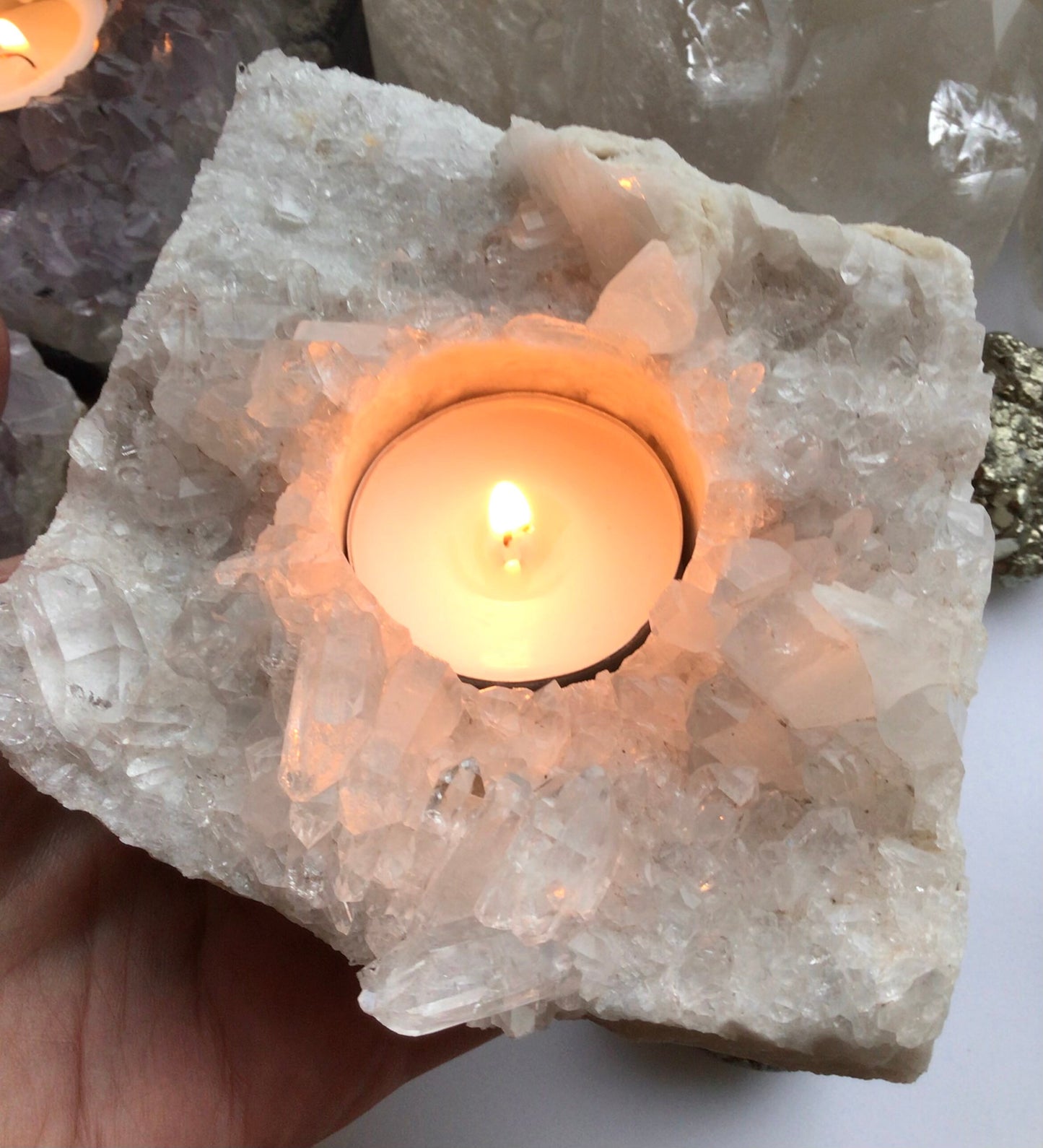 Clear Quartz Tealight Crystal Druzy