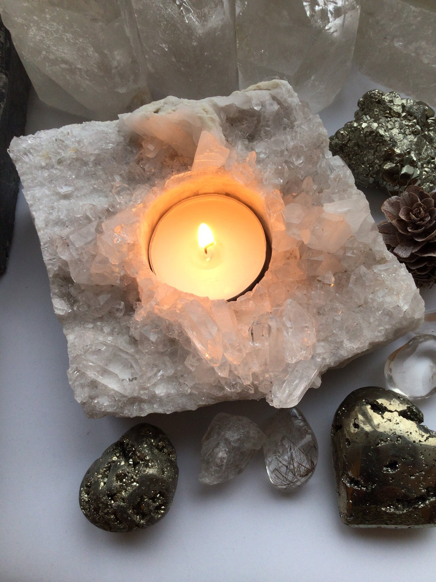 Clear Quartz Tealight Crystal Druzy