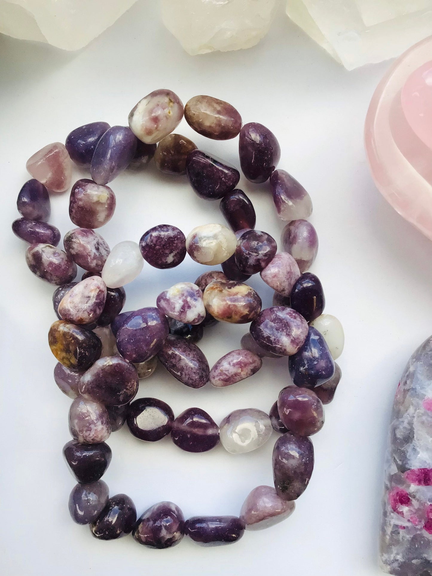 Lepidolite Tumblestone Bracelet Crystal-  Chunky Lepidolite Bracelet