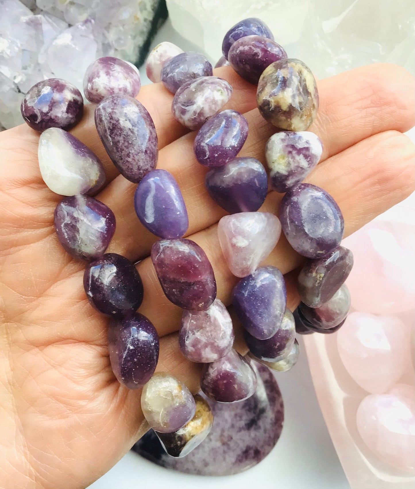 Lepidolite Tumblestone Bracelet Crystal-  Chunky Lepidolite Bracelet