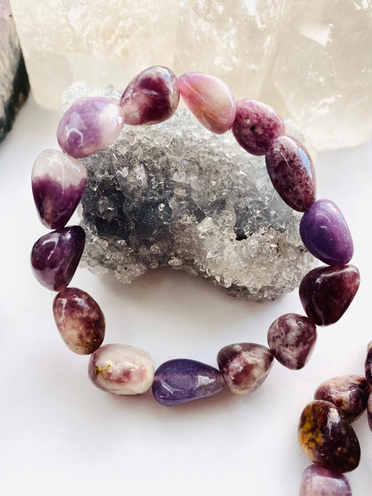 Lepidolite Tumblestone Bracelet Crystal-  Chunky Lepidolite Bracelet