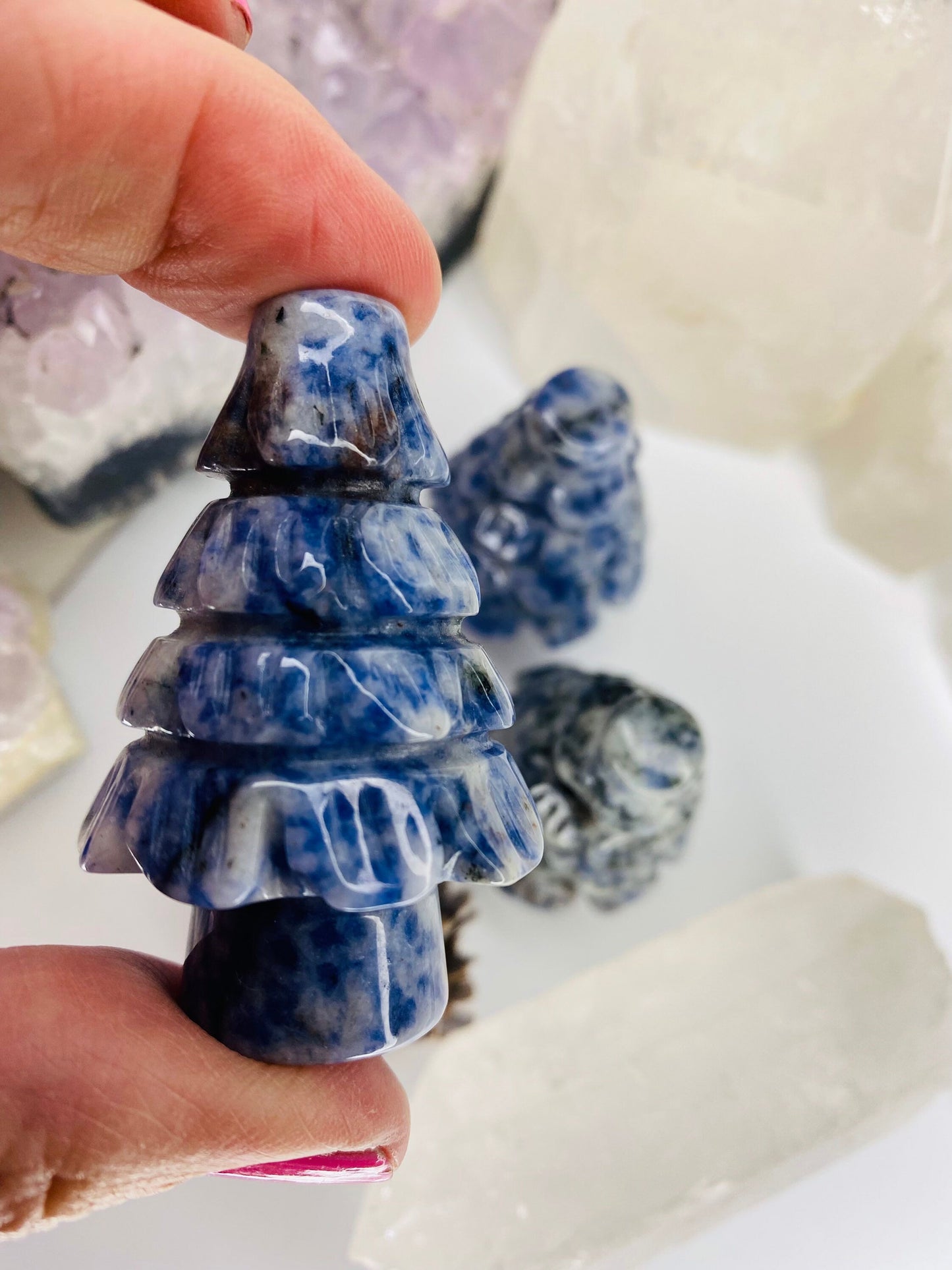 Sodalite Tree Crystal - Grounding Tree Handcarved - Sodalite Crystal Christmas Tree