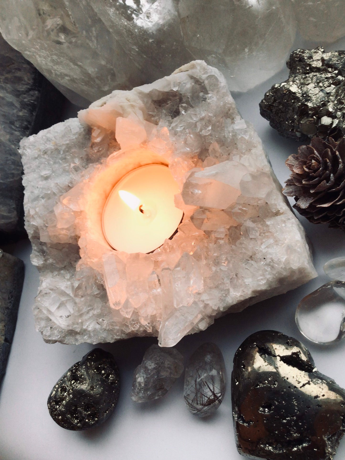 Clear Quartz Tealight Crystal Druzy