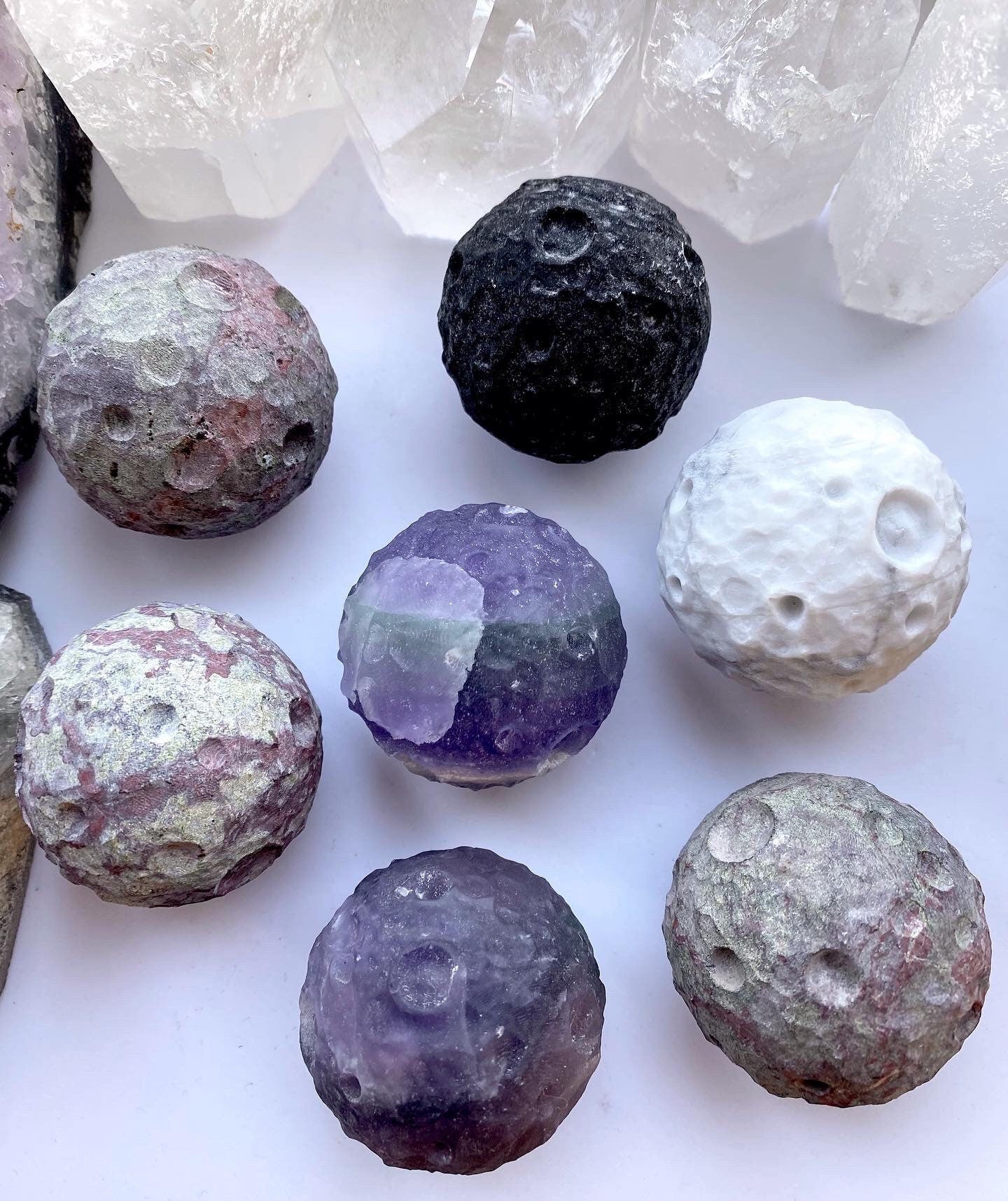 Crystal Full Moon - Black Obsidian ,Rainbow Fluorite ,Howlite, Dragon Blood Jasper