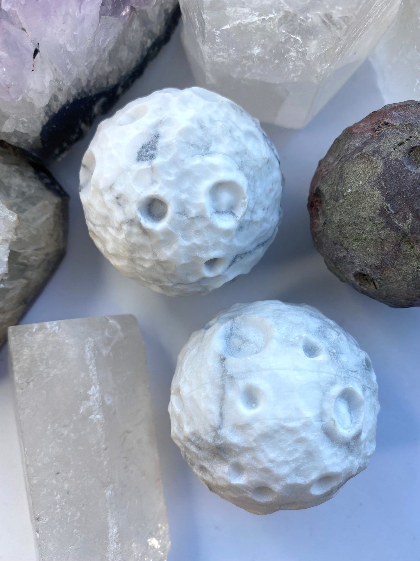 Crystal Full Moon - Black Obsidian ,Rainbow Fluorite ,Howlite, Dragon Blood Jasper