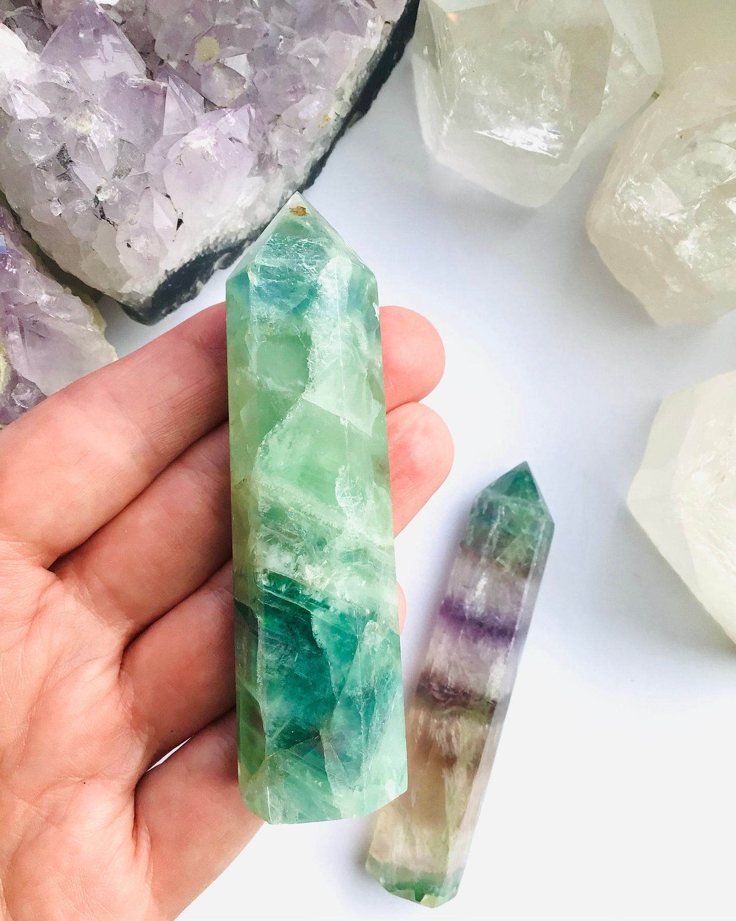 Rainbow Fluorite Tower Crystal Point  Polished Point Standing