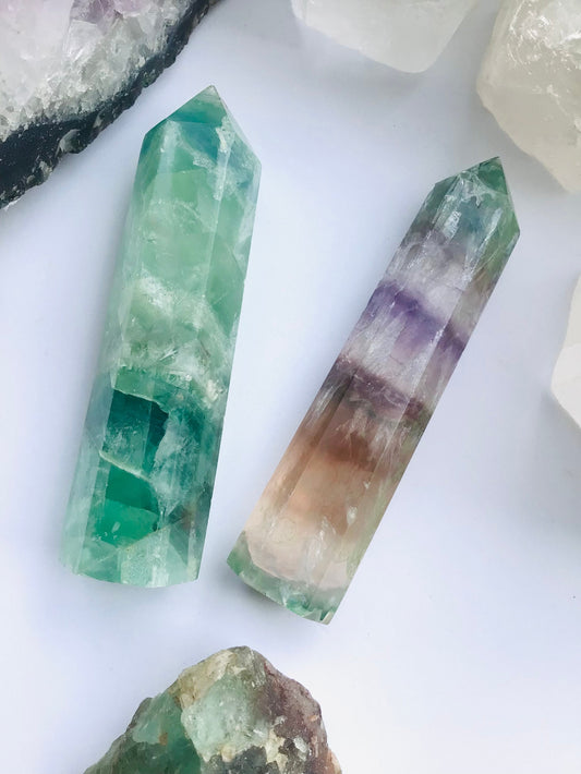 Rainbow Fluorite Tower Crystal Point  Polished Point Standing