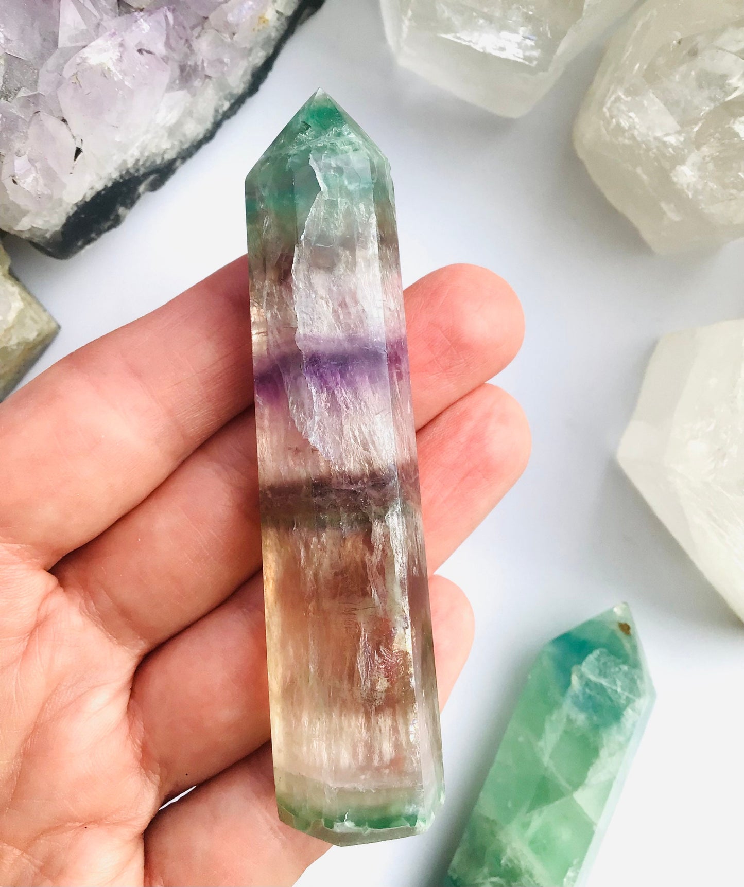 Rainbow Fluorite Tower Crystal Point  Polished Point Standing