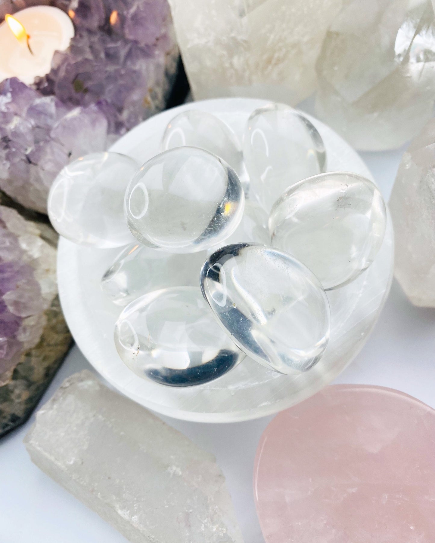 Clear Quartz Crystal Tumblestone - Large Clear Quartz High Quality Tumbled Stone Crystal - Manifesting Crystal