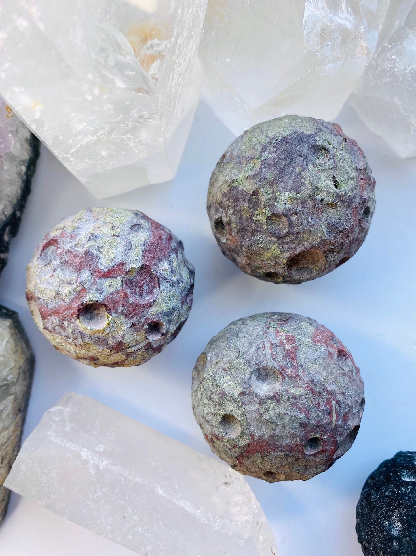 Crystal Full Moon - Black Obsidian ,Rainbow Fluorite ,Howlite, Dragon Blood Jasper