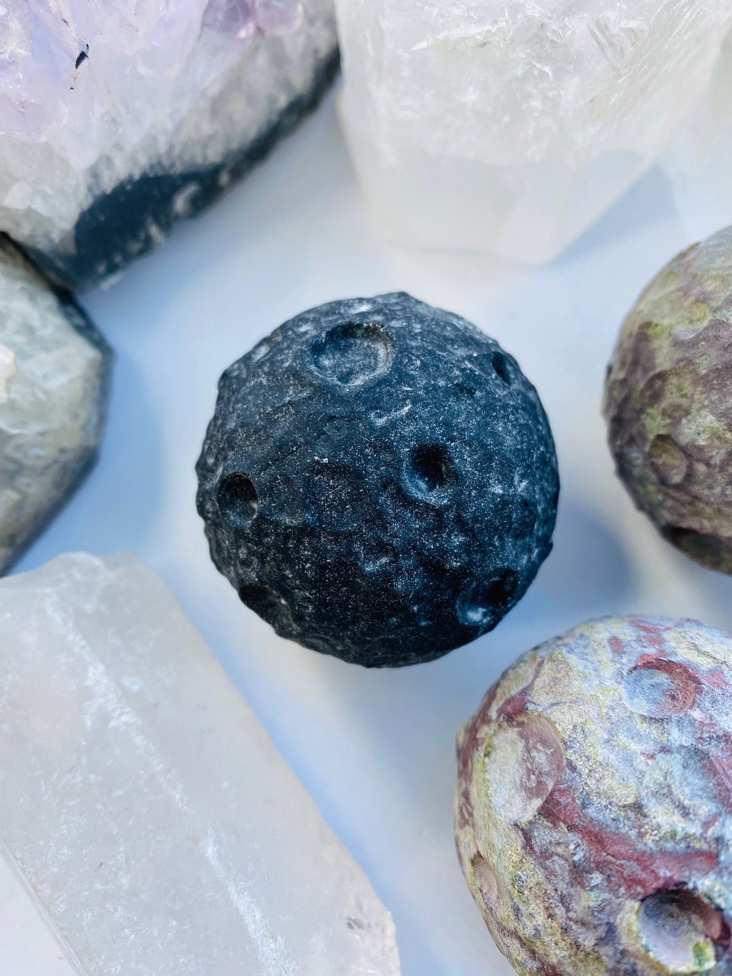 Crystal Full Moon - Black Obsidian ,Rainbow Fluorite ,Howlite, Dragon Blood Jasper