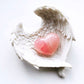 Rose Quartz Heart Crystal & Angel Wings Dish -Carved Crystal Heart - Rose Quartz Heart-Crystals for Love - Angel Wings Trinket Dish - Love