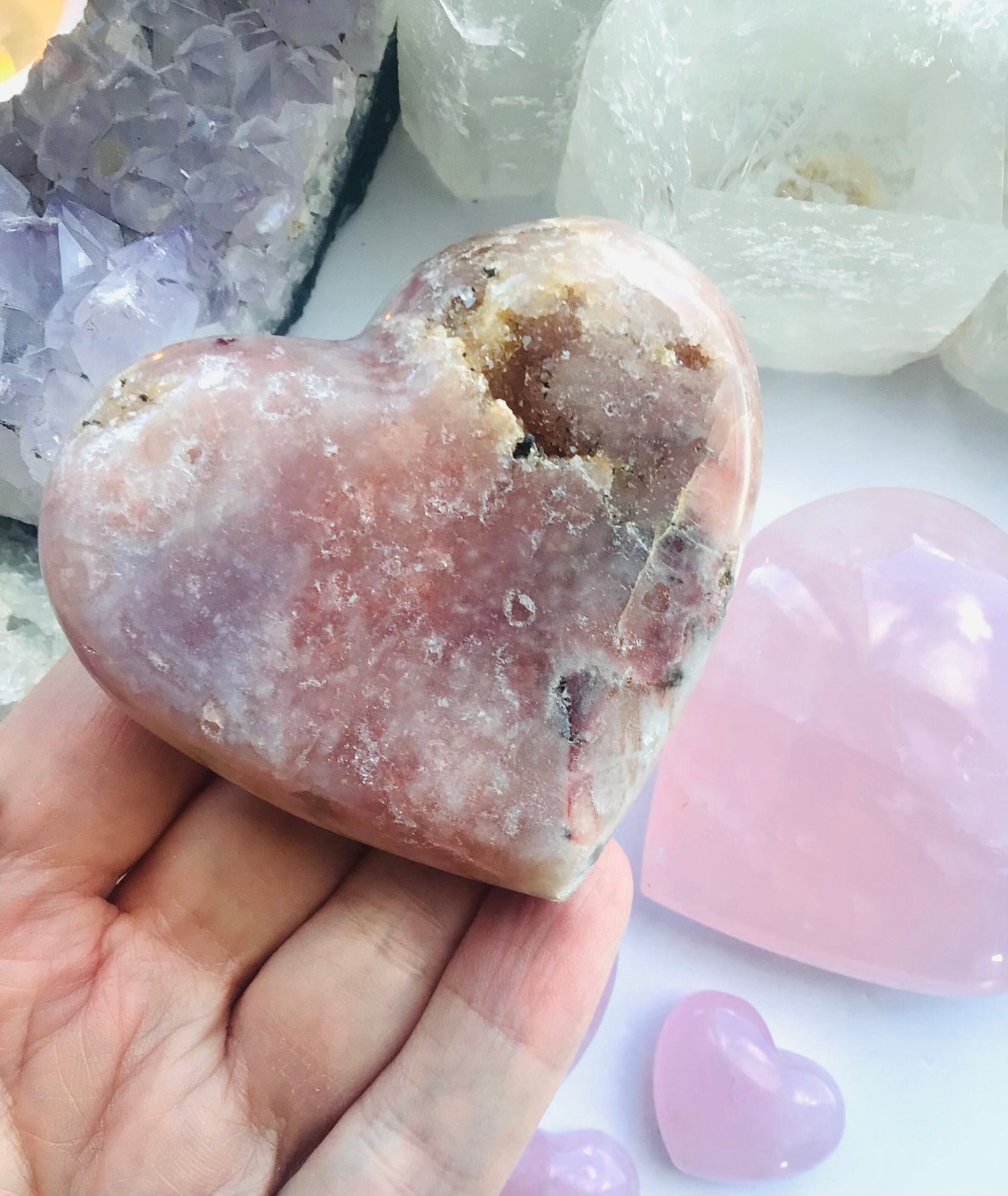 Pink Amethyst Heart Crystal Hand Carved Rare Crystal Heart