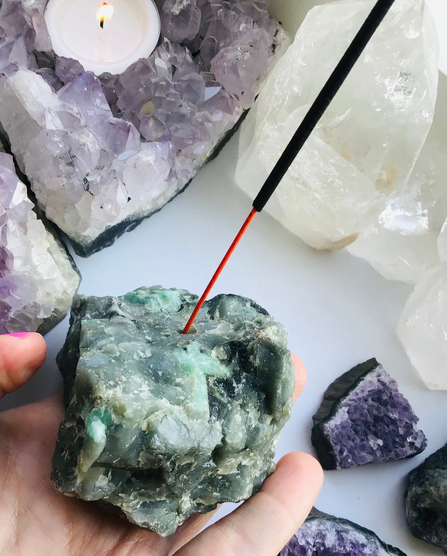 Emerald Crystal Incense Holder