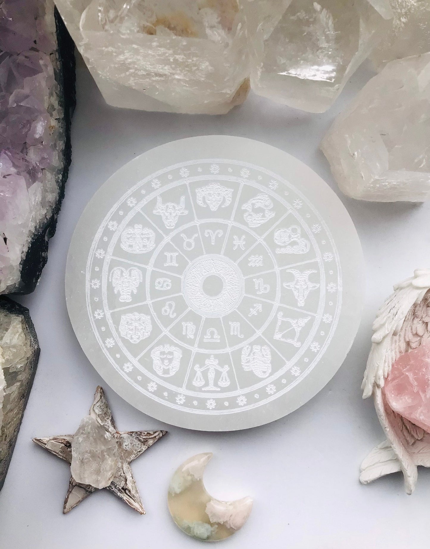 Selenite Crystal Zodiac Charger