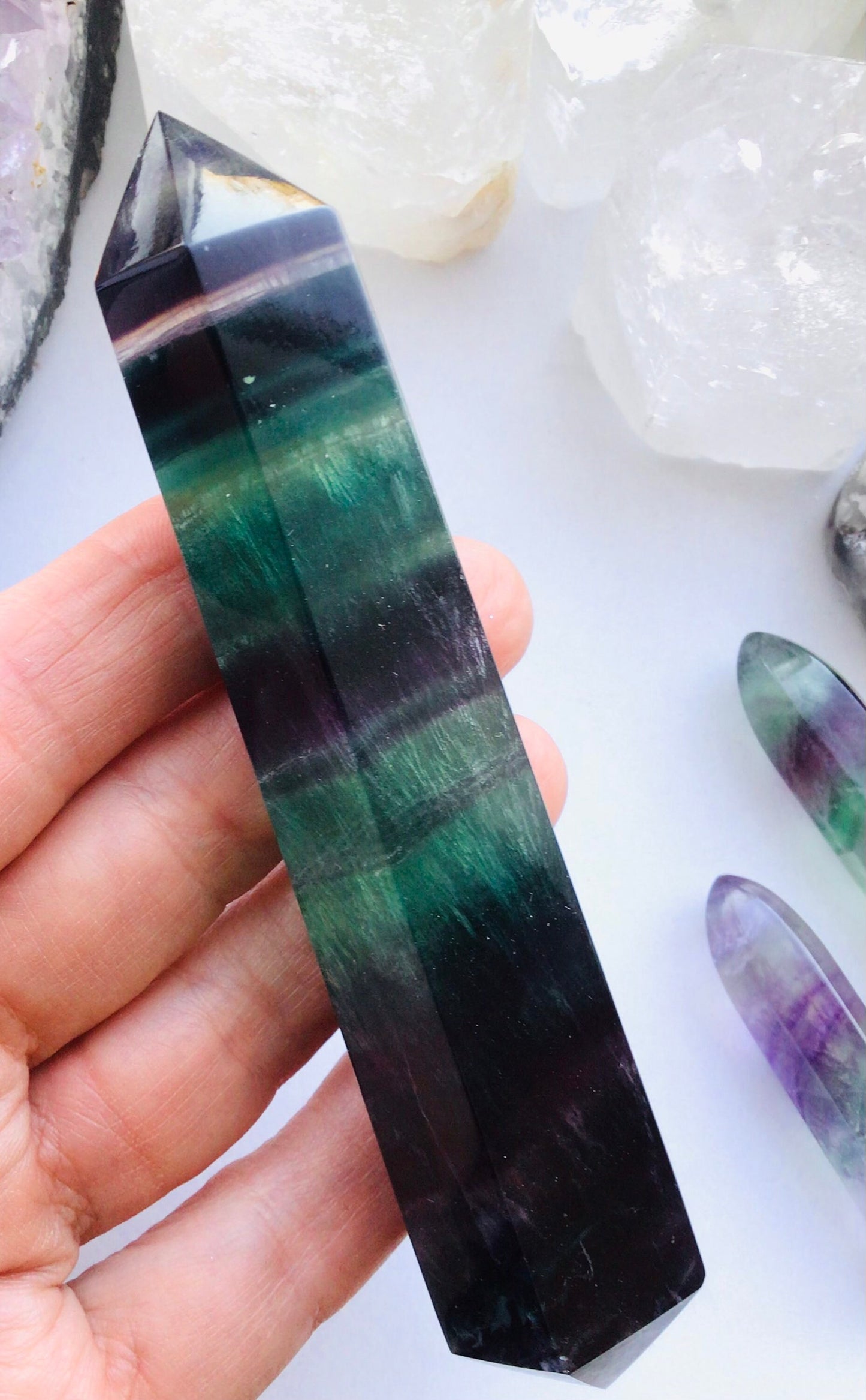 Rainbow Fluorite Crystal Wand Double Terminated