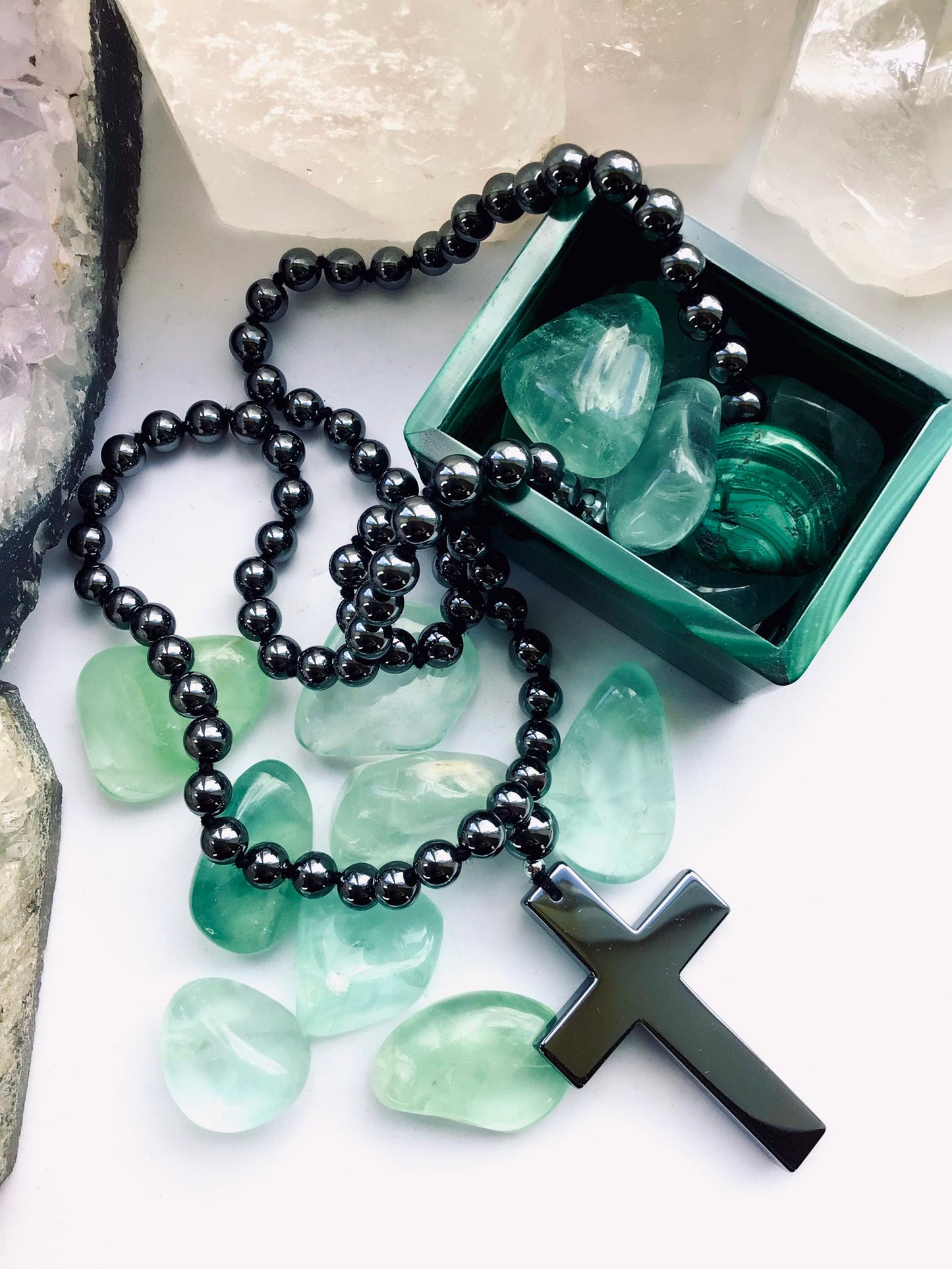 Hematite Bead & Cross Necklace