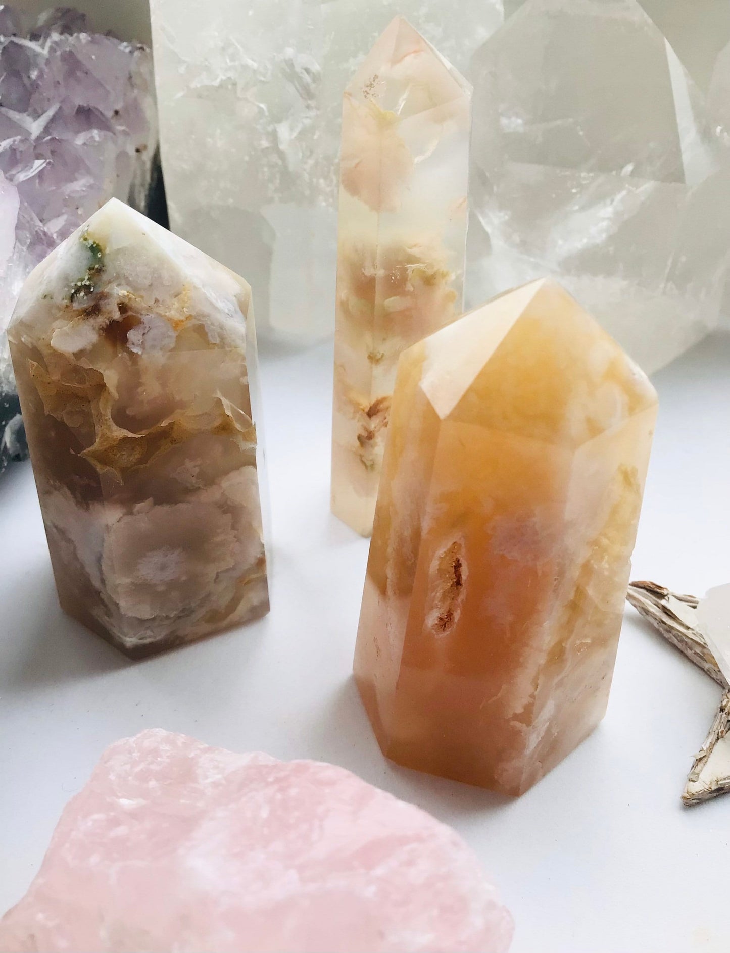 Flower Agate Tower Crystal Point - New Beginnings- Joy