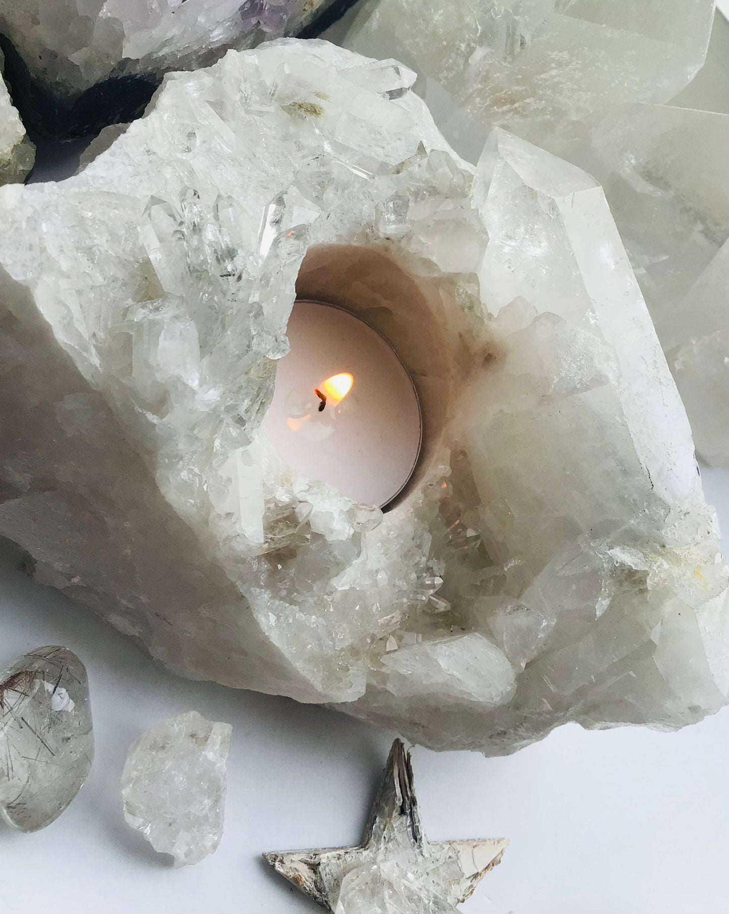 Clear Quartz Tea Light Crystal Holder