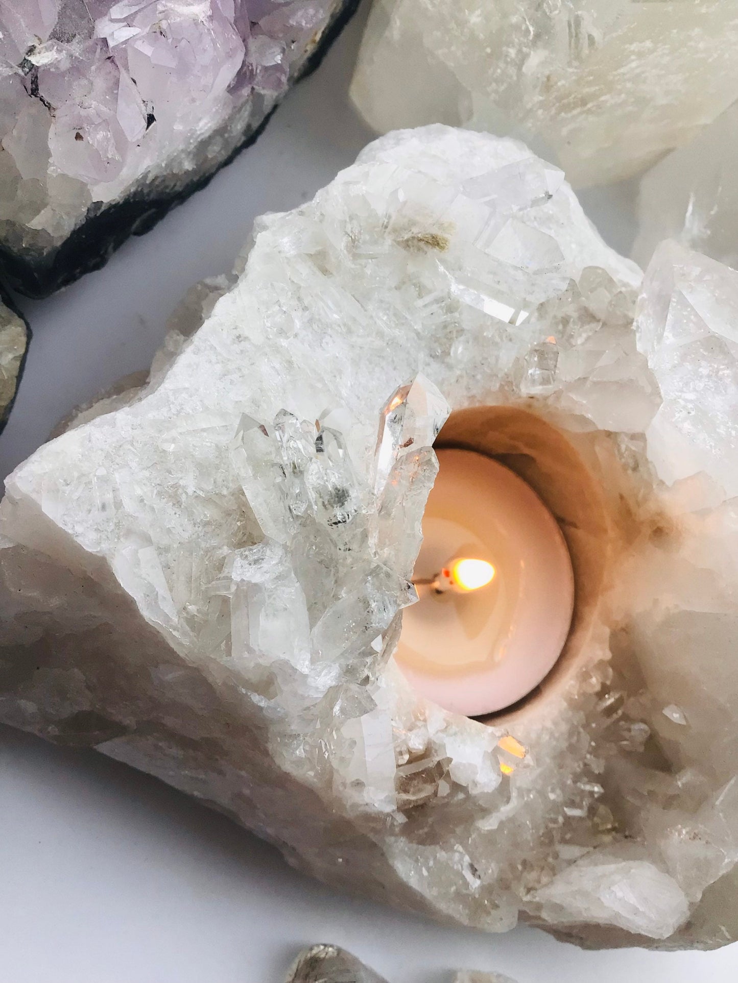 Clear Quartz Tea Light Crystal Holder