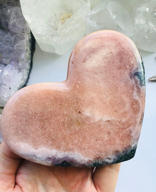 Pink Amethyst Crystal Heart On Stand - Rare Pink Amethyst Crystal