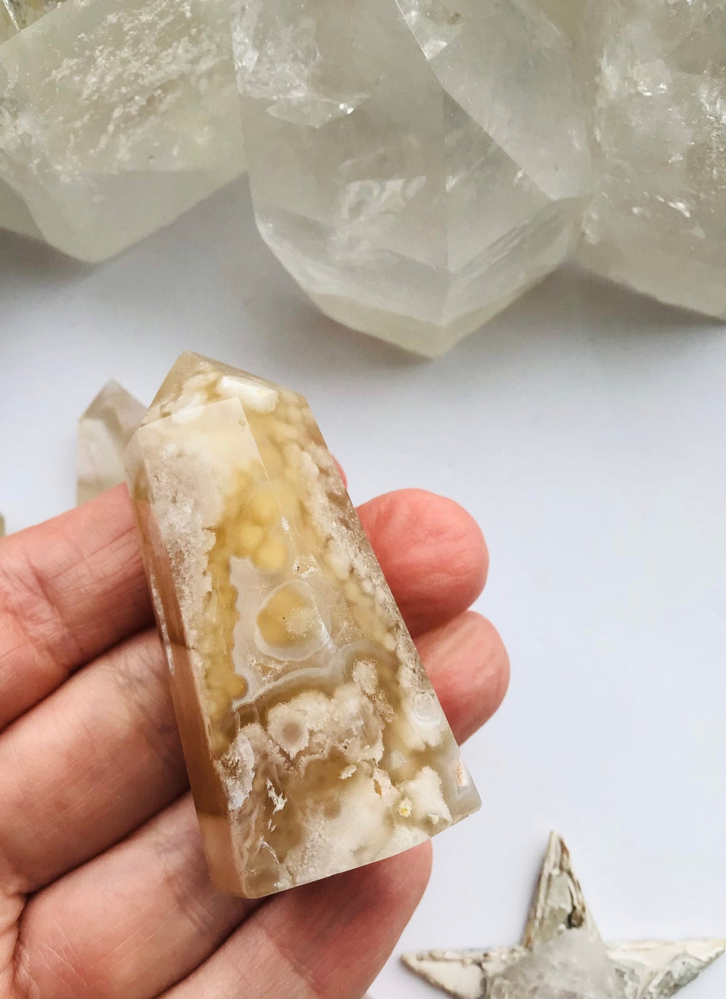 Flower Agate Tower Crystal Point - New Beginnings- Joy