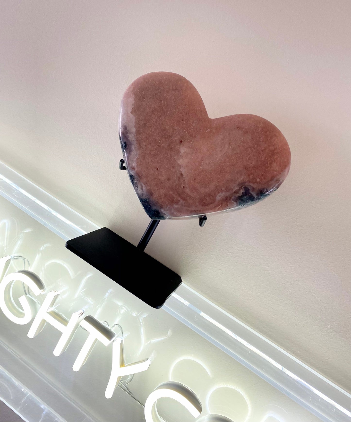 Pink Amethyst Crystal Heart On Stand - Rare Pink Amethyst Crystal