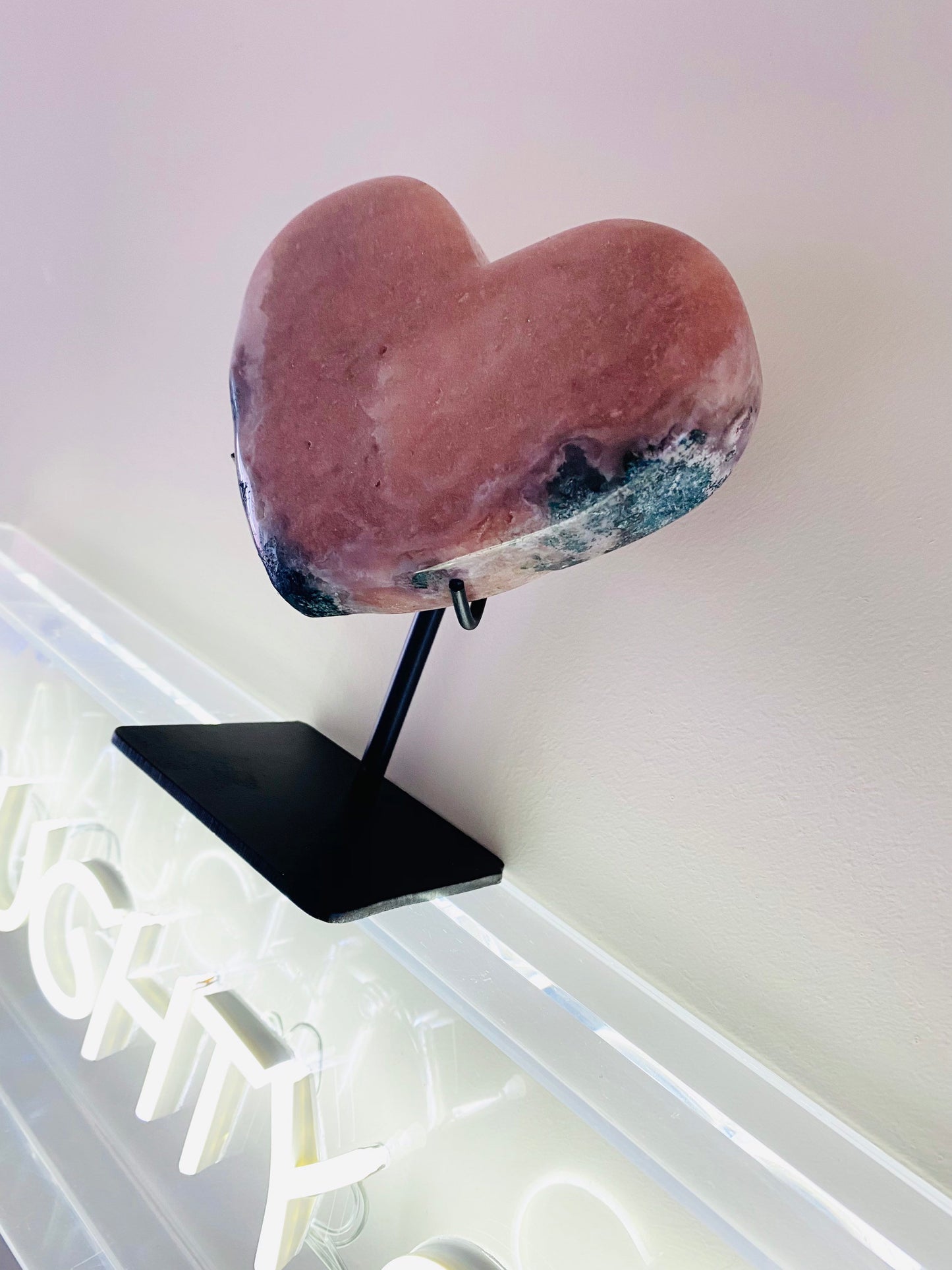 Pink Amethyst Crystal Heart On Stand - Rare Pink Amethyst Crystal