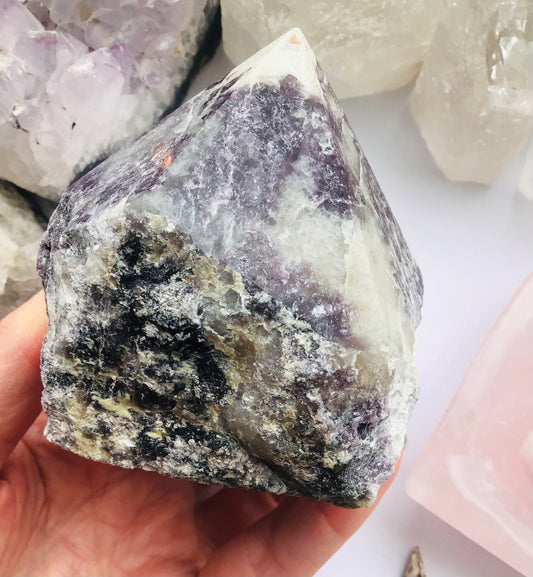 Lepidolite Point Crystal Rough Base with Polished Top