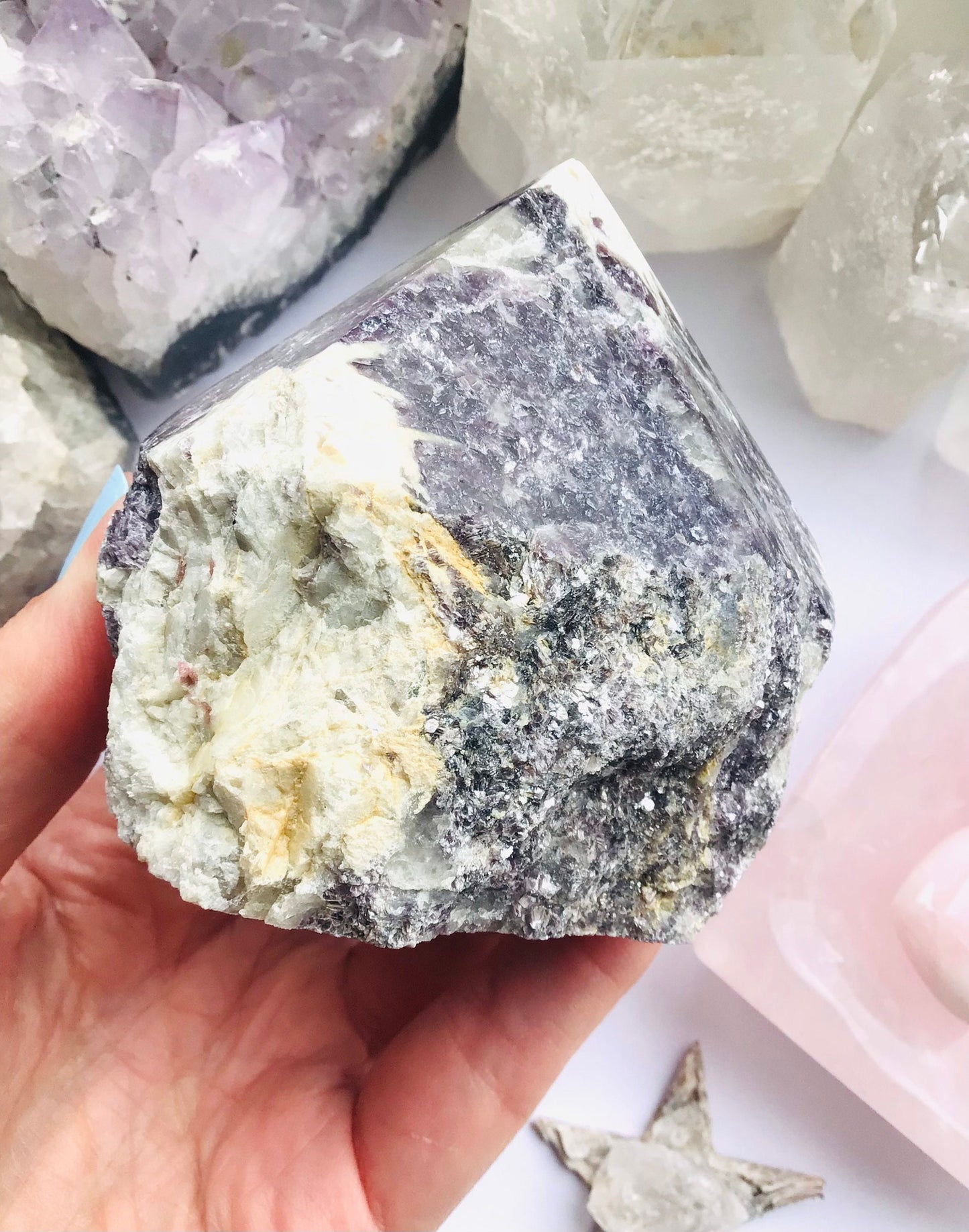 Lepidolite Point Crystal Rough Base with Polished Top