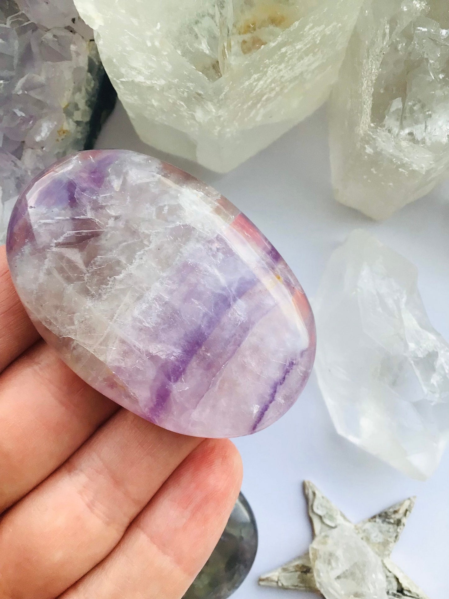 Rainbow Fluorite Crystal Palm Stone- Calm & Focus Crystal - Fluorite Crystal