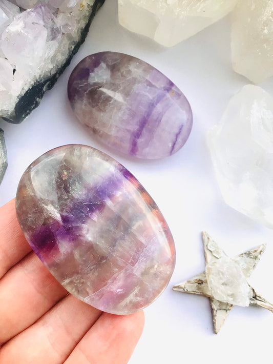 Rainbow Fluorite Crystal Palm Stone- Calm & Focus Crystal - Fluorite Crystal