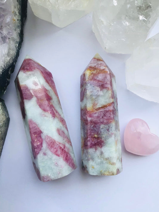 Pink Tourmaline in  Quartz Crystal Tower- Point