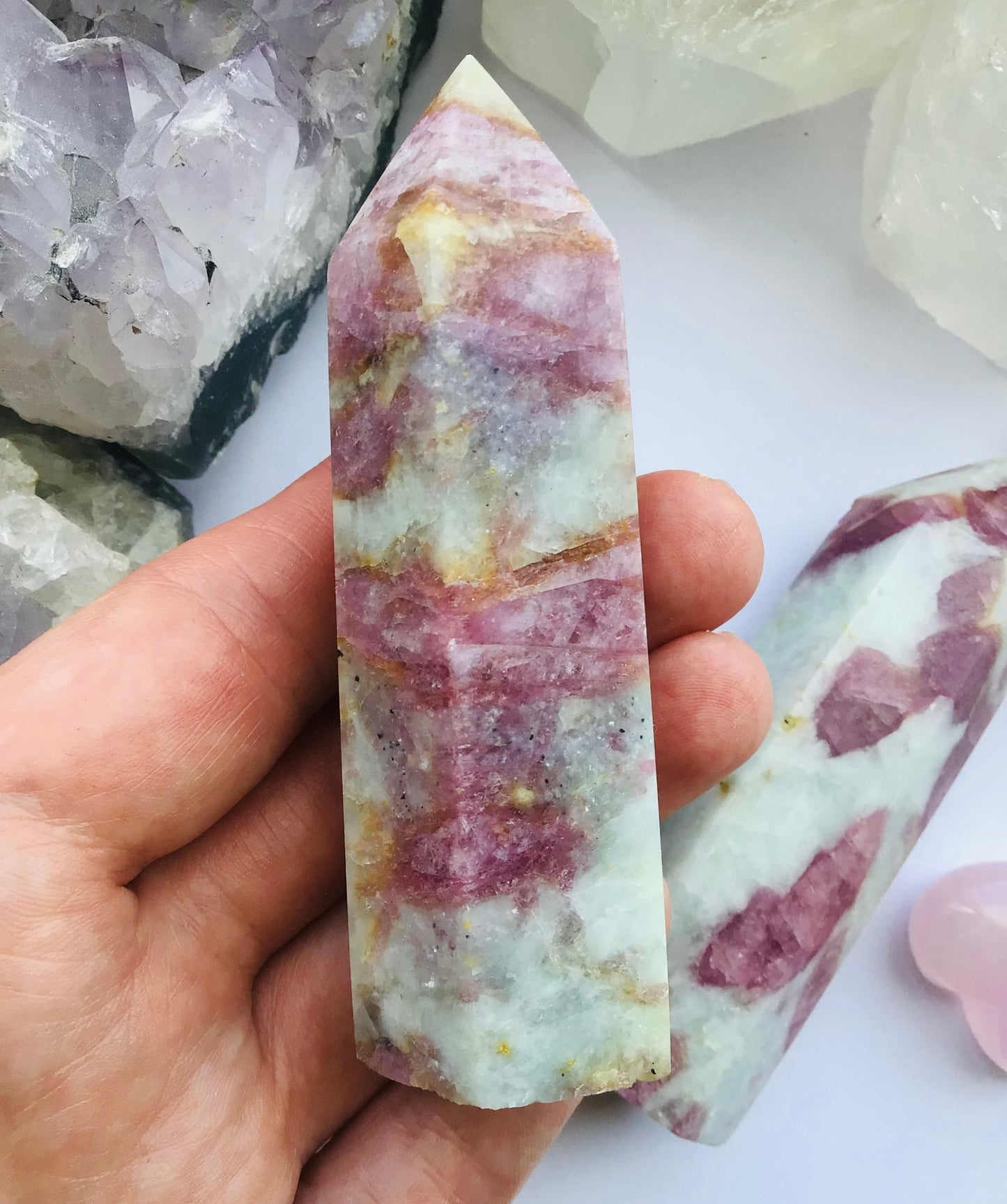 Pink Tourmaline in  Quartz Crystal Tower- Point