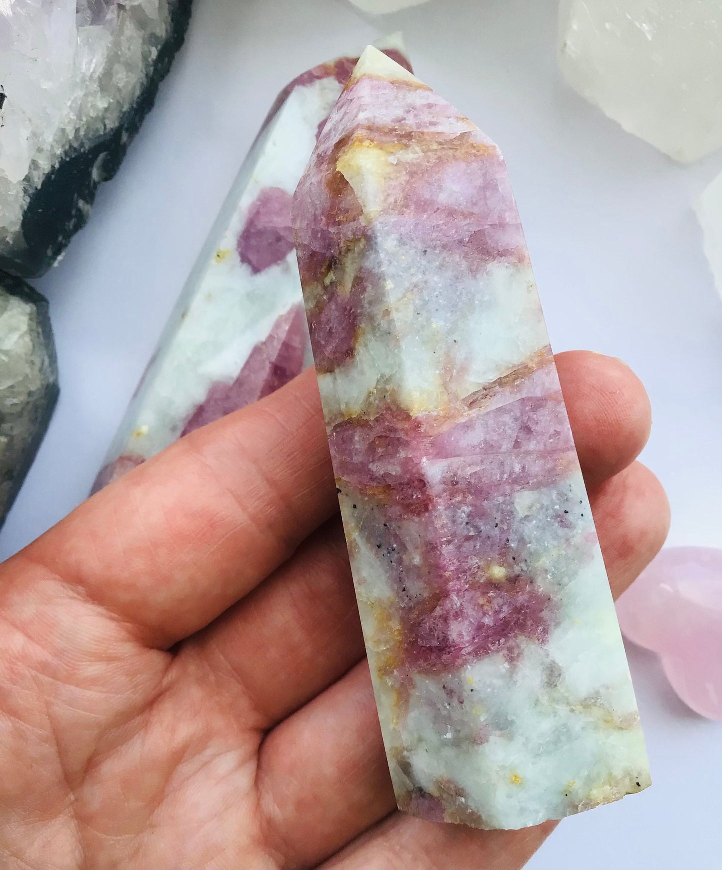 Pink Tourmaline in  Quartz Crystal Tower- Point