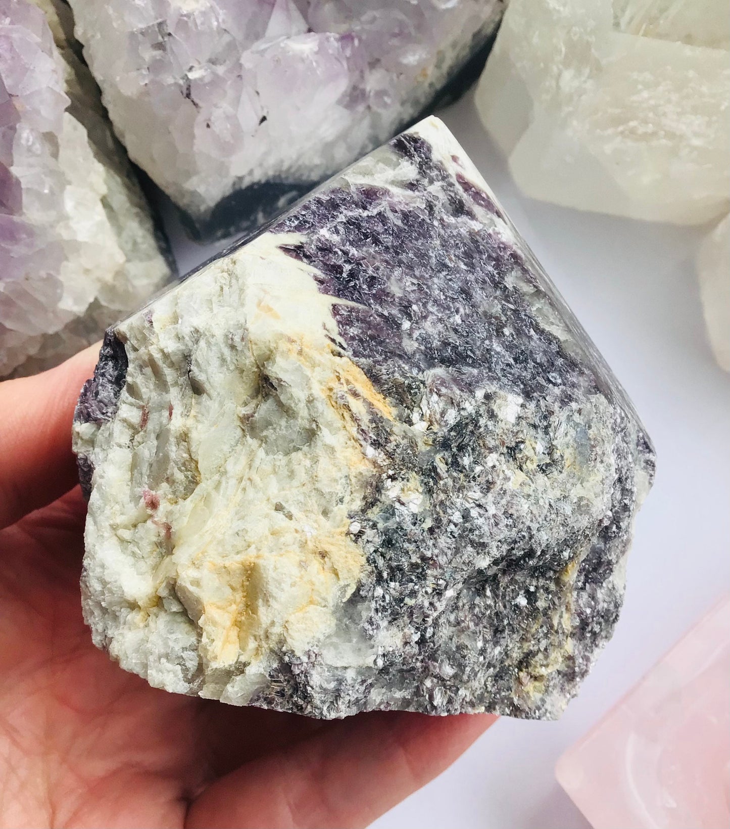 Lepidolite Point Crystal Rough Base with Polished Top