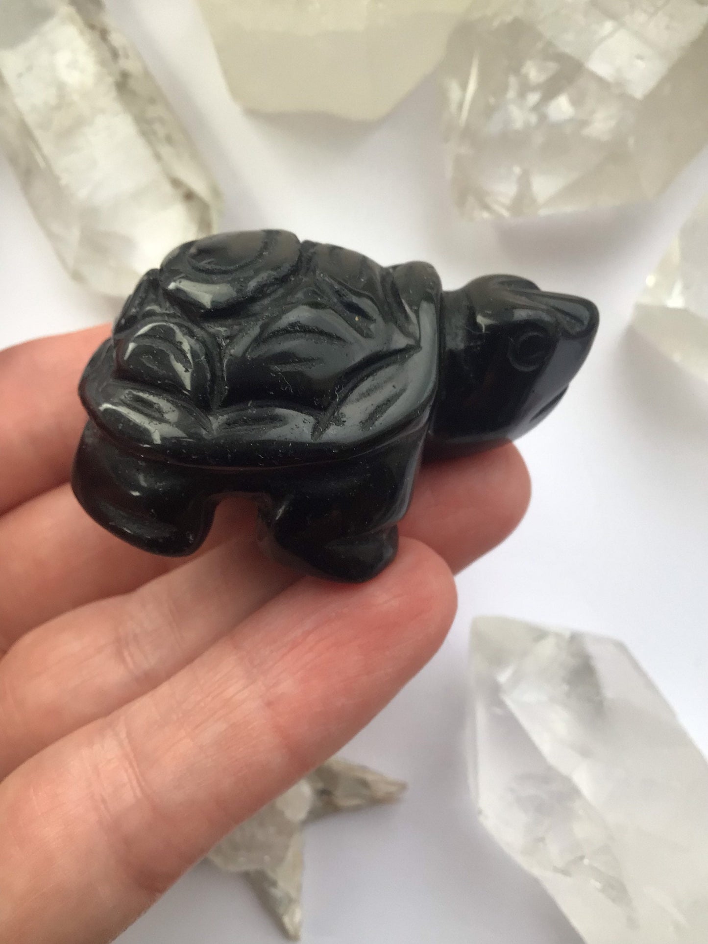 Black Obsidian Crystal Turtle  - Hand Carved Black obsidian Turtle