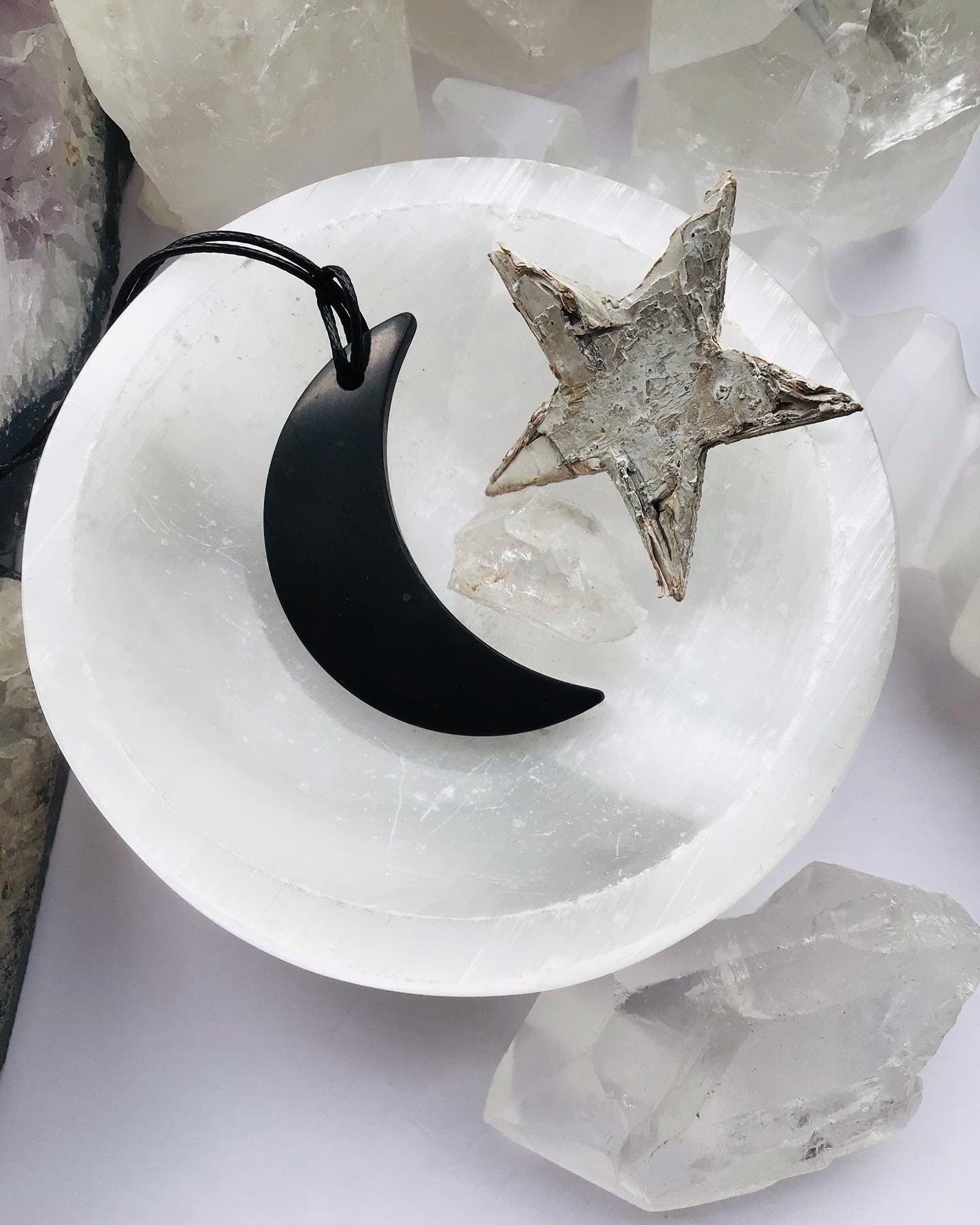 Shungite Moon Necklace Crystal Moon