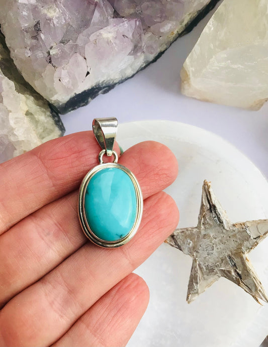 Turquoise Pendant set in 925 Solid Silver Setting Blue Turquoise Necklace