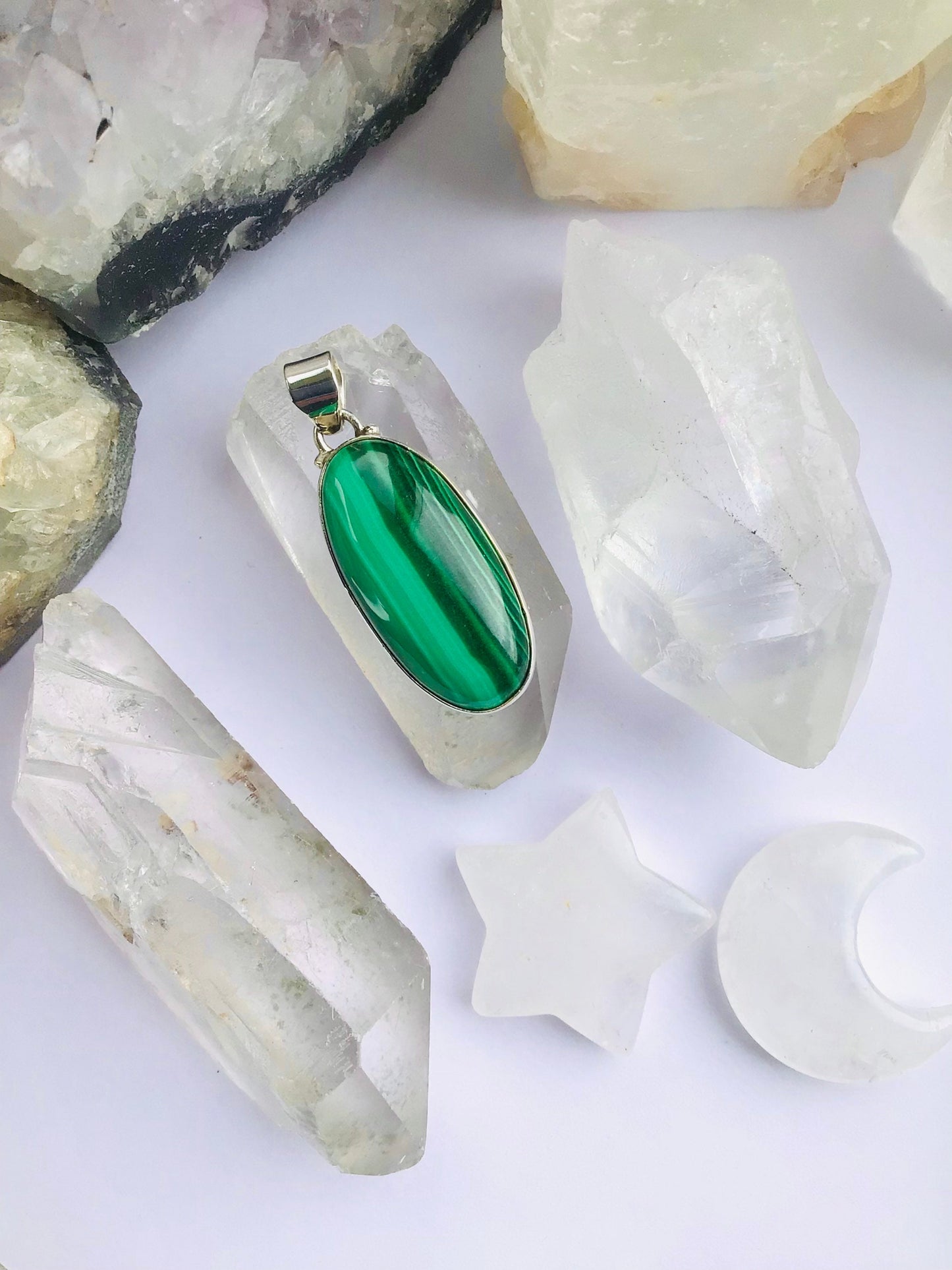 Malachite Solid 925 Silver Crystal Pendant