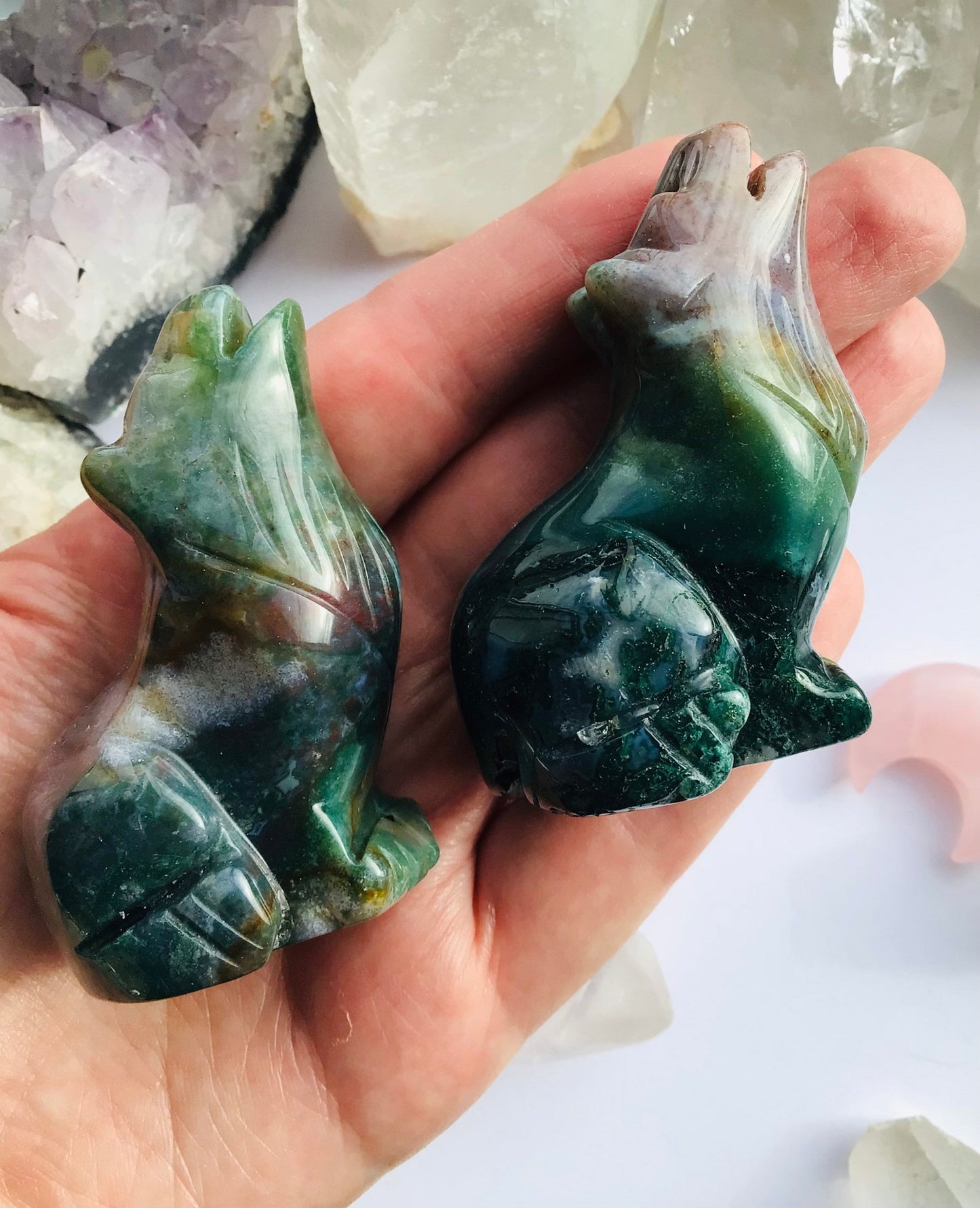 Fancy Jasper Wolf Hand Carved Large