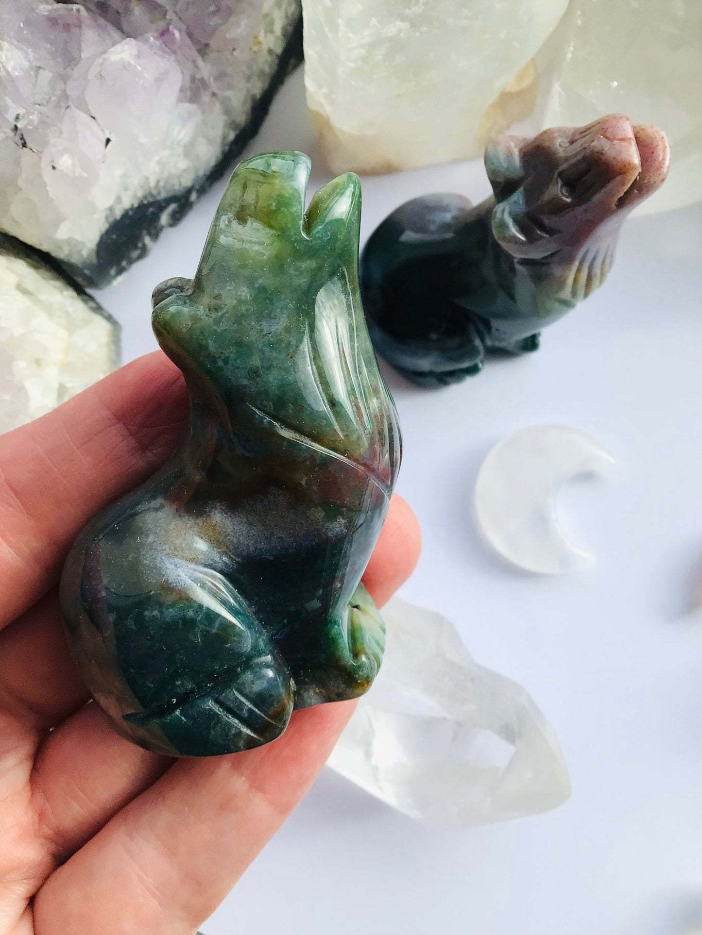 Fancy Jasper Wolf Hand Carved Large