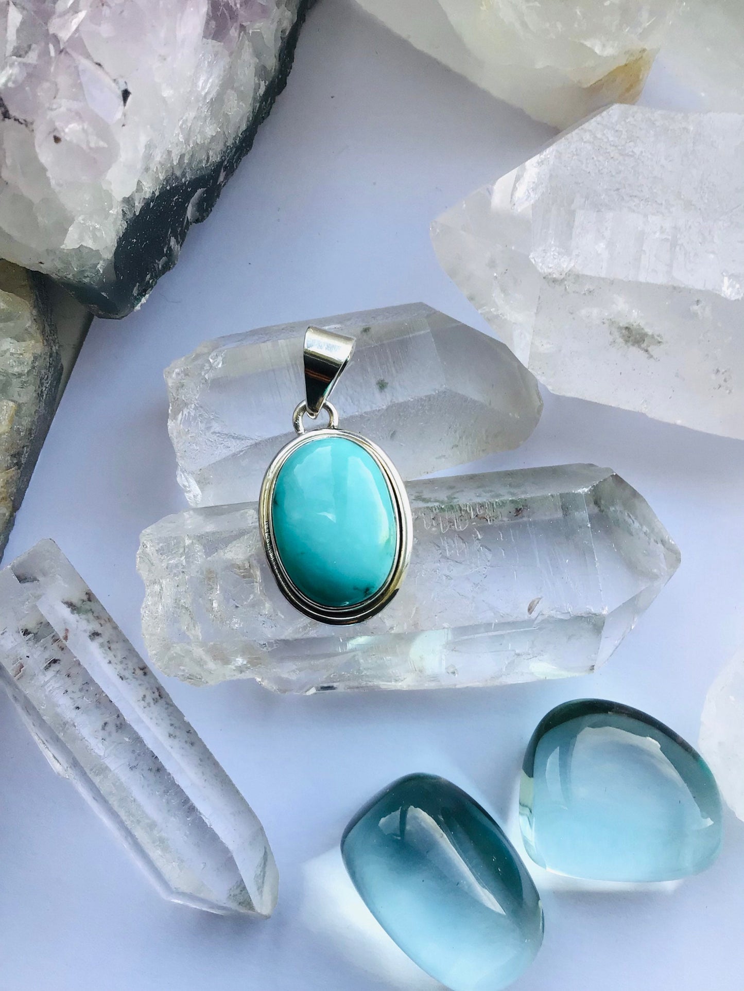 Turquoise Pendant set in 925 Solid Silver Setting Blue Turquoise Necklace