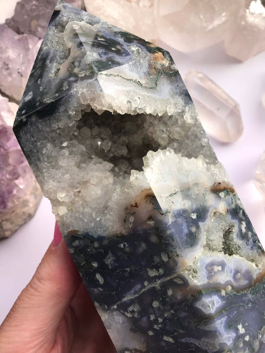 Moss Agate Druzy Point