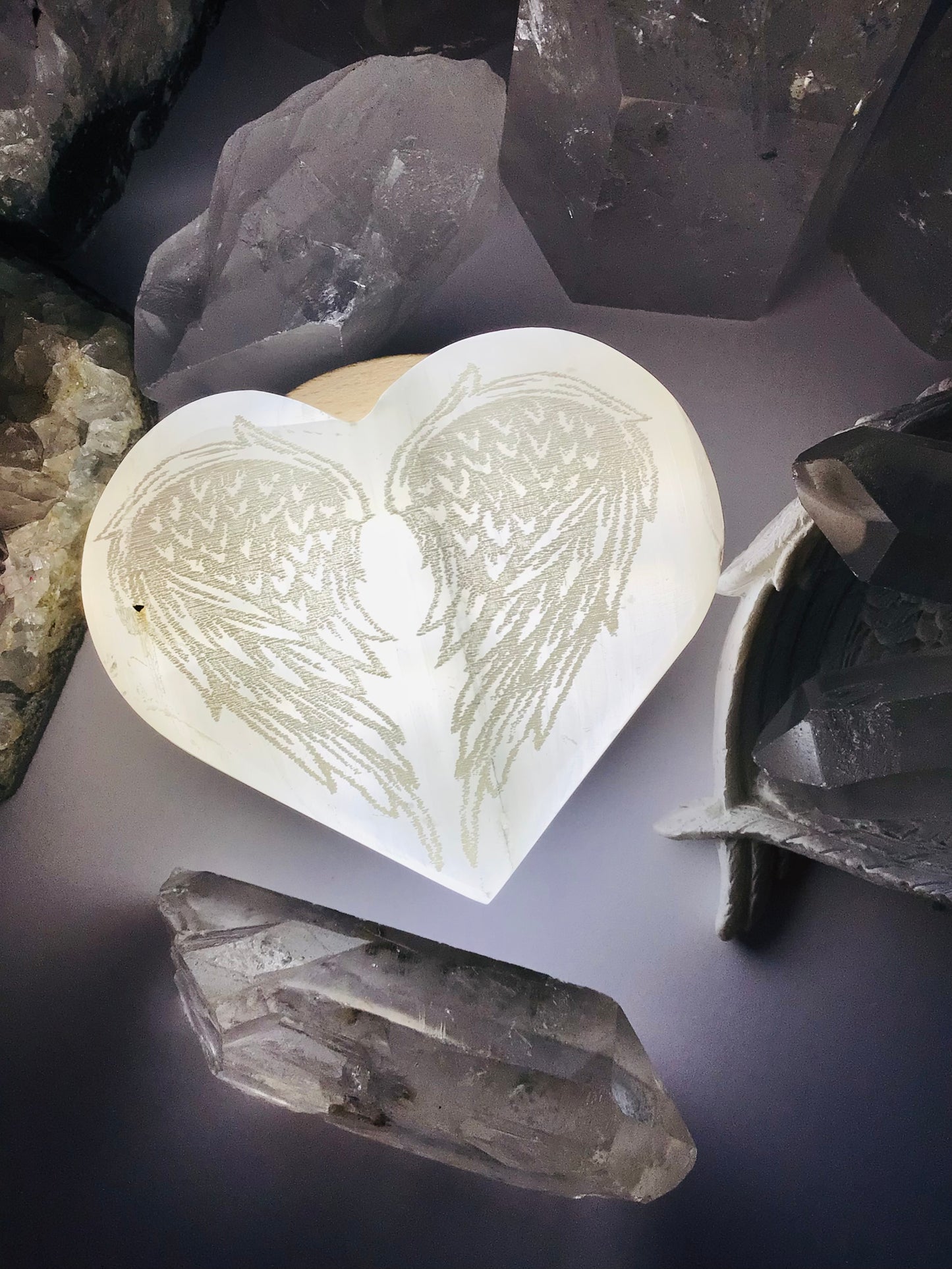 Selenite Angel Wings Heart